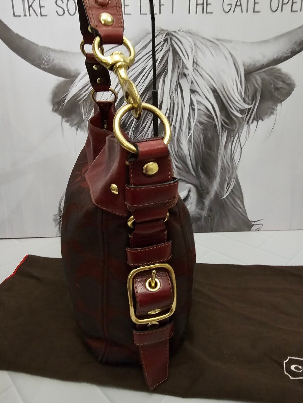 Coach 2008 Large Zoe Signature Hobo 12674 Burgundy Leather Jacquard - Picture 5 of 16